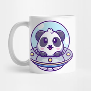 Cute panda flying with spaceship ufo cartoon Mug